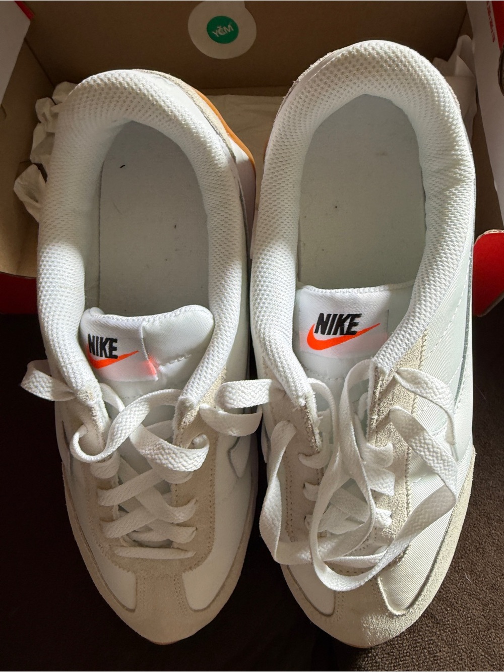 Nike White Sneakers with Orange Swoosh for Kids